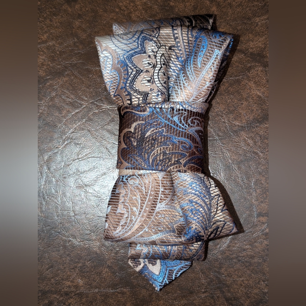 Necktie Necklace with Paisley Blues & Browns - Picture 3 of 3
